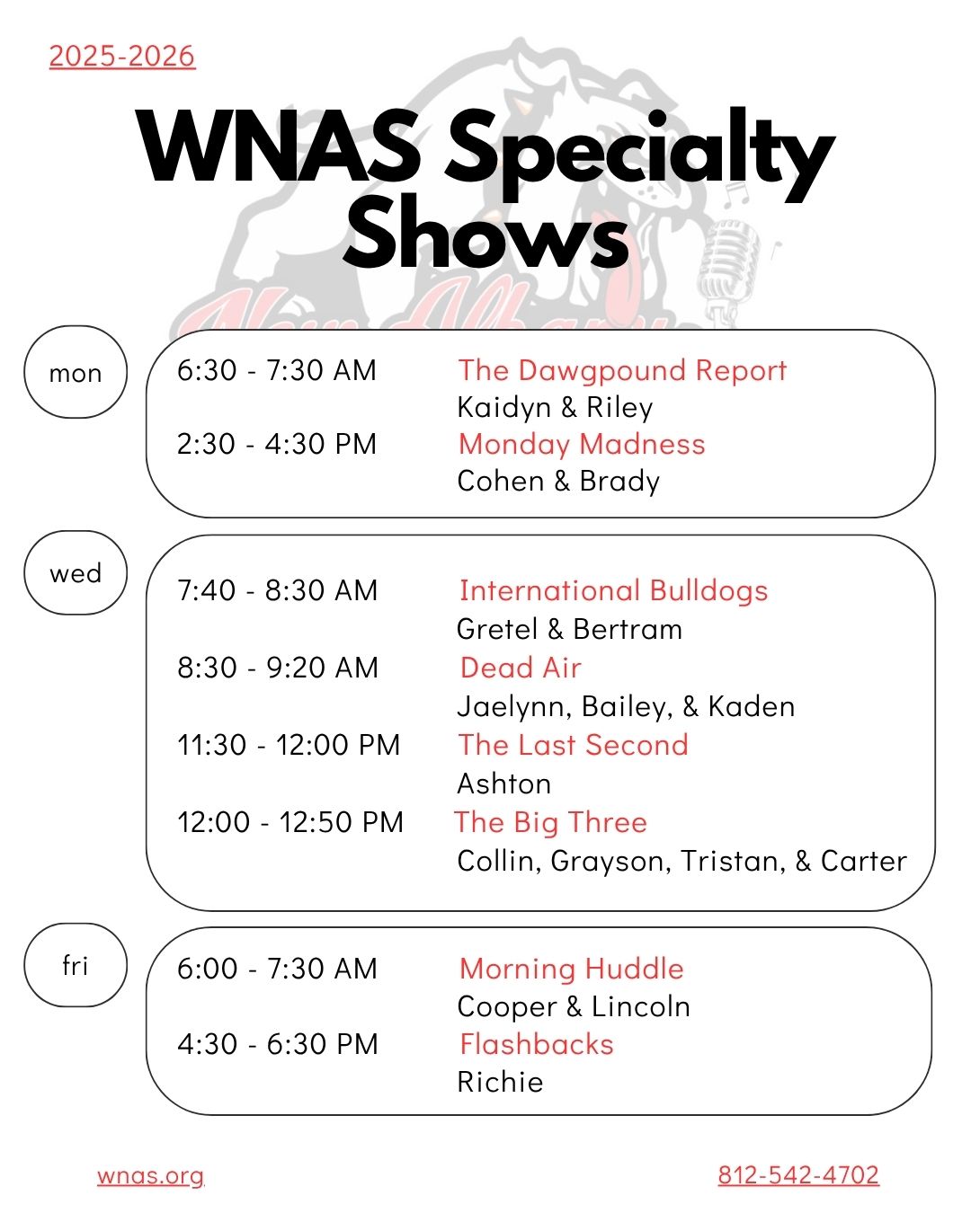 Schedule of weekly programming